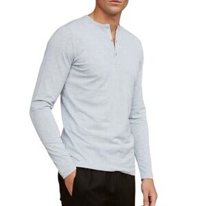 Son Of A Tailor Grey 100% Pima Cotton Long‎ Sleeve Pique Henley Shirt Small